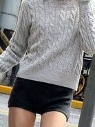 SweetChilling Contrast Cuff Cable Knit Sweater in Gray - On Female Model