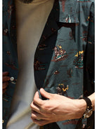 USAGE Cowboy Print Cotton Hawaiian Shirt in Teal - On Male Model
