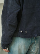 Retro 21 Washed Cotton Padded Work Jacket in Navy Blue - Detail