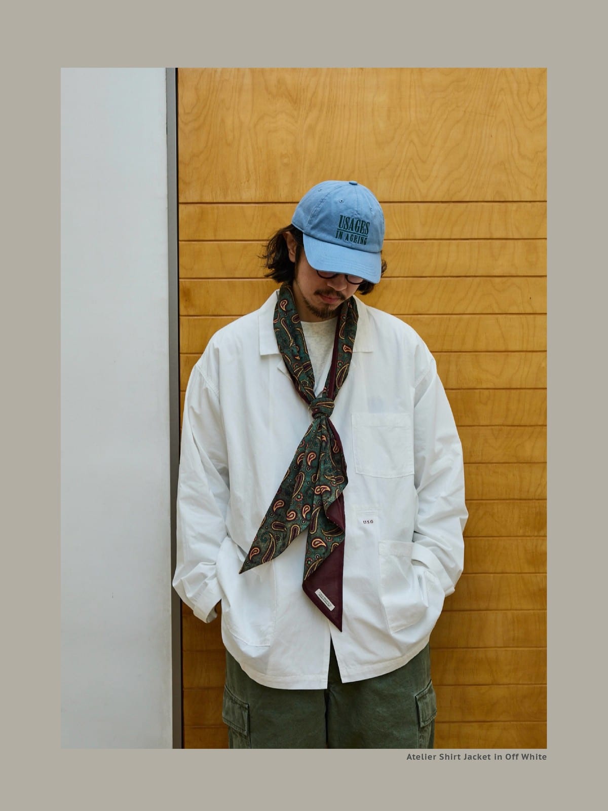 USAGE Cotton Workwear Shirt Jacket in White - On Male Model