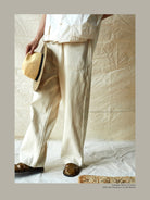 USAGE Vintage Neppy Cotton Straight Leg Jeans in Cream - On Male Model