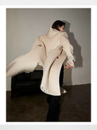 Y OFFICIAL Double Faced Wool Blend Hooded Coat in Beige - On Model