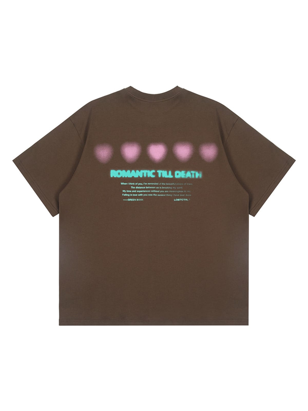 LOSTCTRL Blurred Heart Graphic Cotton T Shirt in Brown
