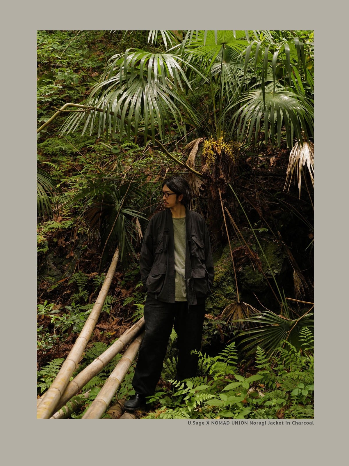USAGE Reversible Utility Noragi Jacket in Black - On Male Model
