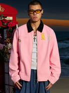 MEDM Leather Paneled Cotton Detroit Jacket in Pink - On Male Model
