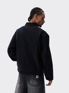 MEDM Washed Cotton Detroit Zip Up Jacket in Black - On Male Model