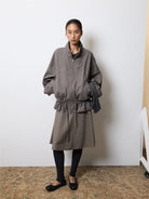 Random Piece Washed Cotton Drawstring Jacket in Beige - On Female Model