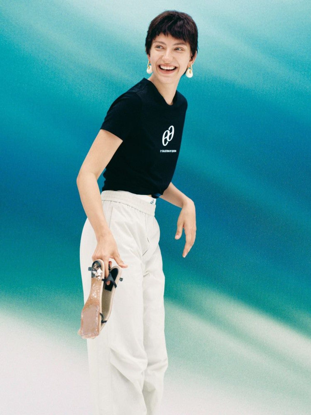 EDITION Logo Print Cotton T Shirt in Black - On Female Model