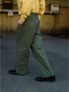 USAGE Heavyweight Herringbone Twill Belted Trousers in Olive - On Model