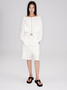 RARELY ALIKE Cotton Drawstring Sweat Shorts in White - On Female Model