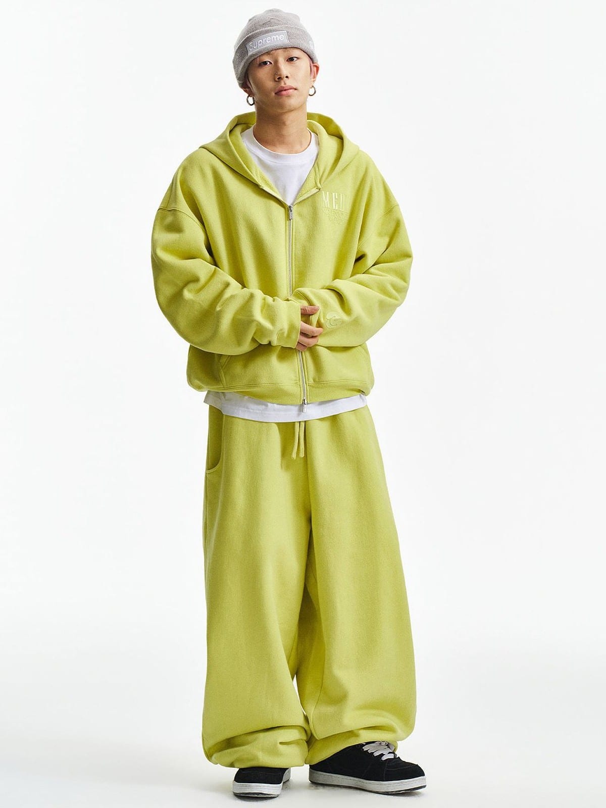 MEDM Cotton Drawstring Sweatpants in Green - On Male Model