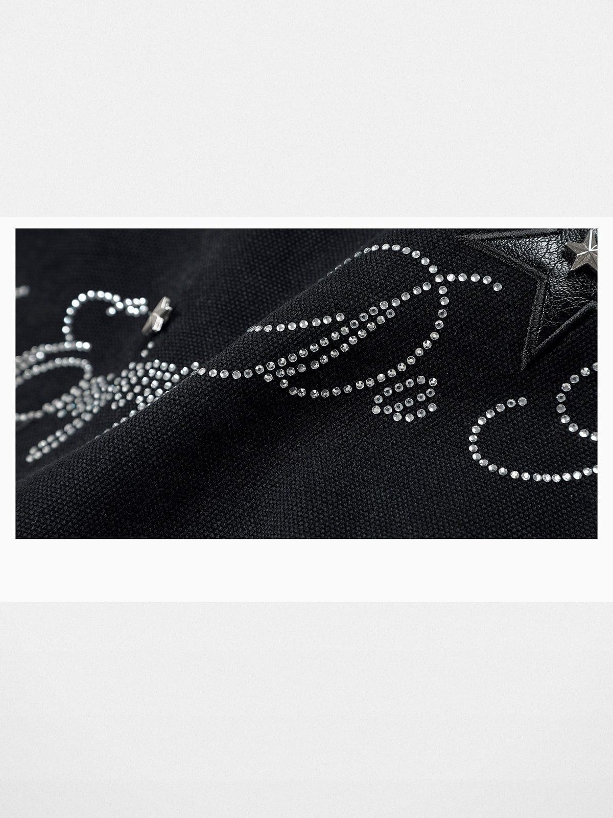 MEDM Leather Collar Star Appliqu Detroit Jacket in Black - Detail