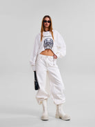 SMFK Skull Graphic Cotton Sweatshirt in White - On Female Model