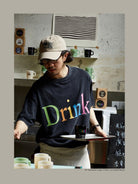 USAGE Faded Rainbow Logo T Shirt in Black - On Male Model