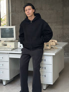 Triangle Project Wool Cashmere Hooded Zip Jacket in Black - On Male Model