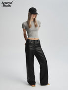 Acsense Studio Brushed Structured Shoulder Tee in Gray - On Female Model