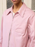 Retro 21 Pink Beige Double Zip Cotton Shirt in Off-White - On Male Model
