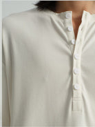JCAESAR STUDIO Long Sleeve Rayon Blend Henley in White - On Model