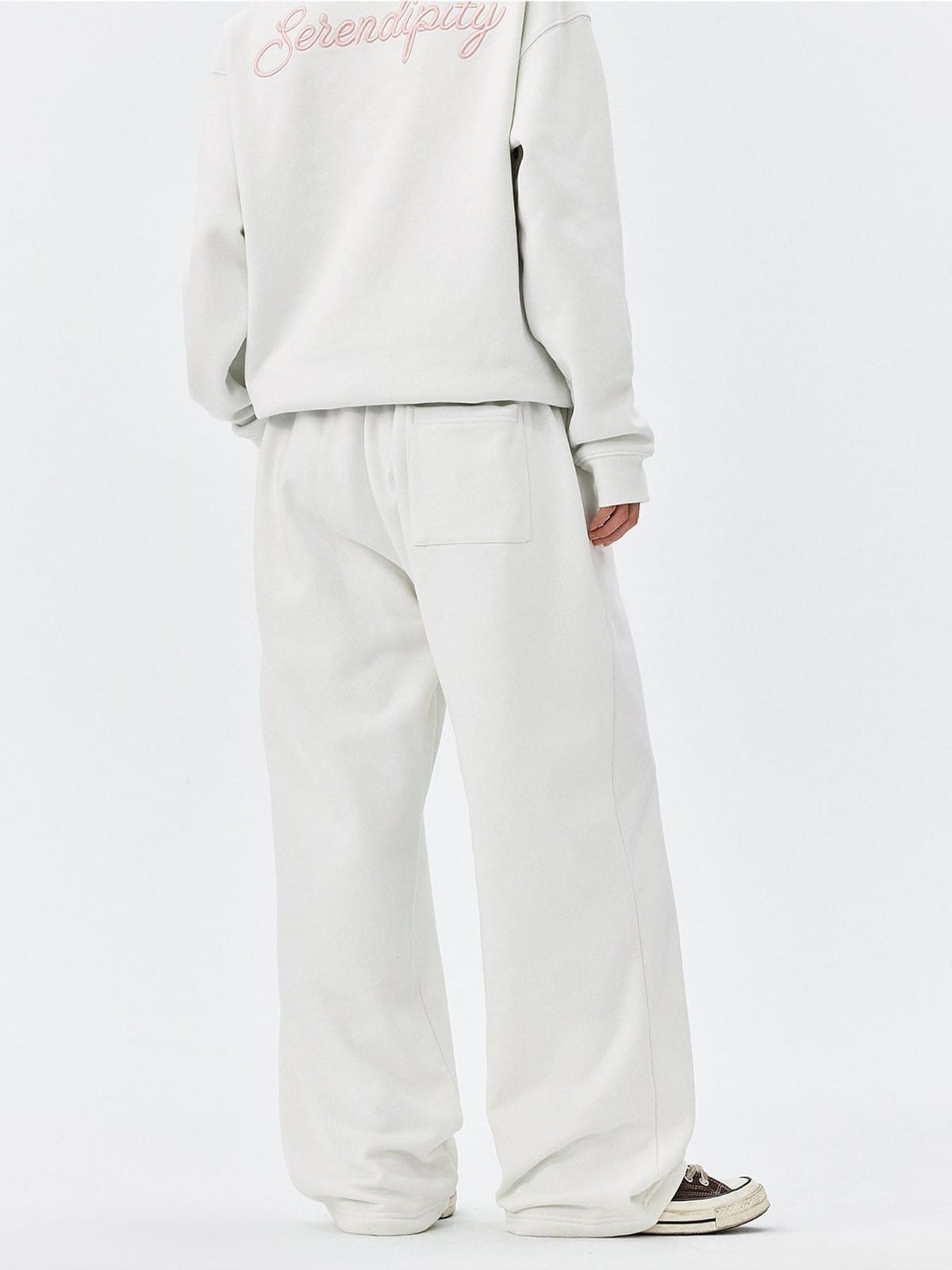 MEDM Fleece Lined Embroidered Sweatpants in White - On Model
