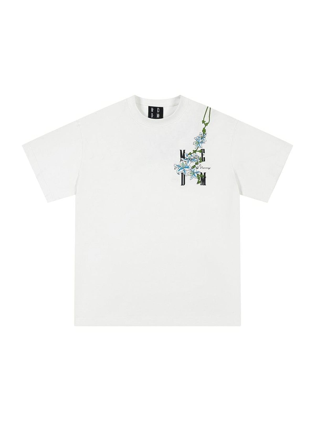 MEDM Floral Vine Embroidered T Shirt in White