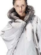 D5ove Fur Trim Hooded Padded Pullover in Gray - On Female Model