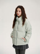 LOSTCTRL 90 White Duck Down Puffer Jacket in Gray - On Female Model
