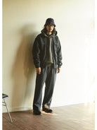USAGE Cotton Safari Pocket Cardigan Sweatshirt in Navy Blue - On Male Model