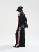 BLINDNOPLAN Contrast Tape Zip Up Hoodie in Black - On Model
