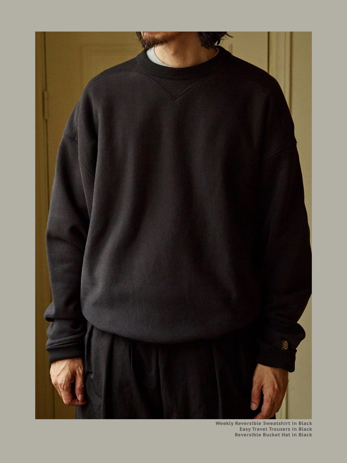 USAGE Reversible Cotton Crewneck Sweatshirt in Gray - On Male Model
