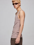 SIMPLE PROJECT Longline Stretch Knit Tank Top in Pink - On Male Model