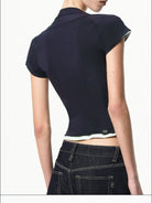 RARELY ALIKE Modal Mock Two Piece T Shirt in Navy Blue - On Model