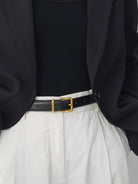 PANLULUPAN Full Grain Leather Square Buckle Belt in Black - On Model