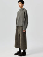 SIMPLE PROJECT High Neck Fleece Blend Hoodie in Gray - On Male Model