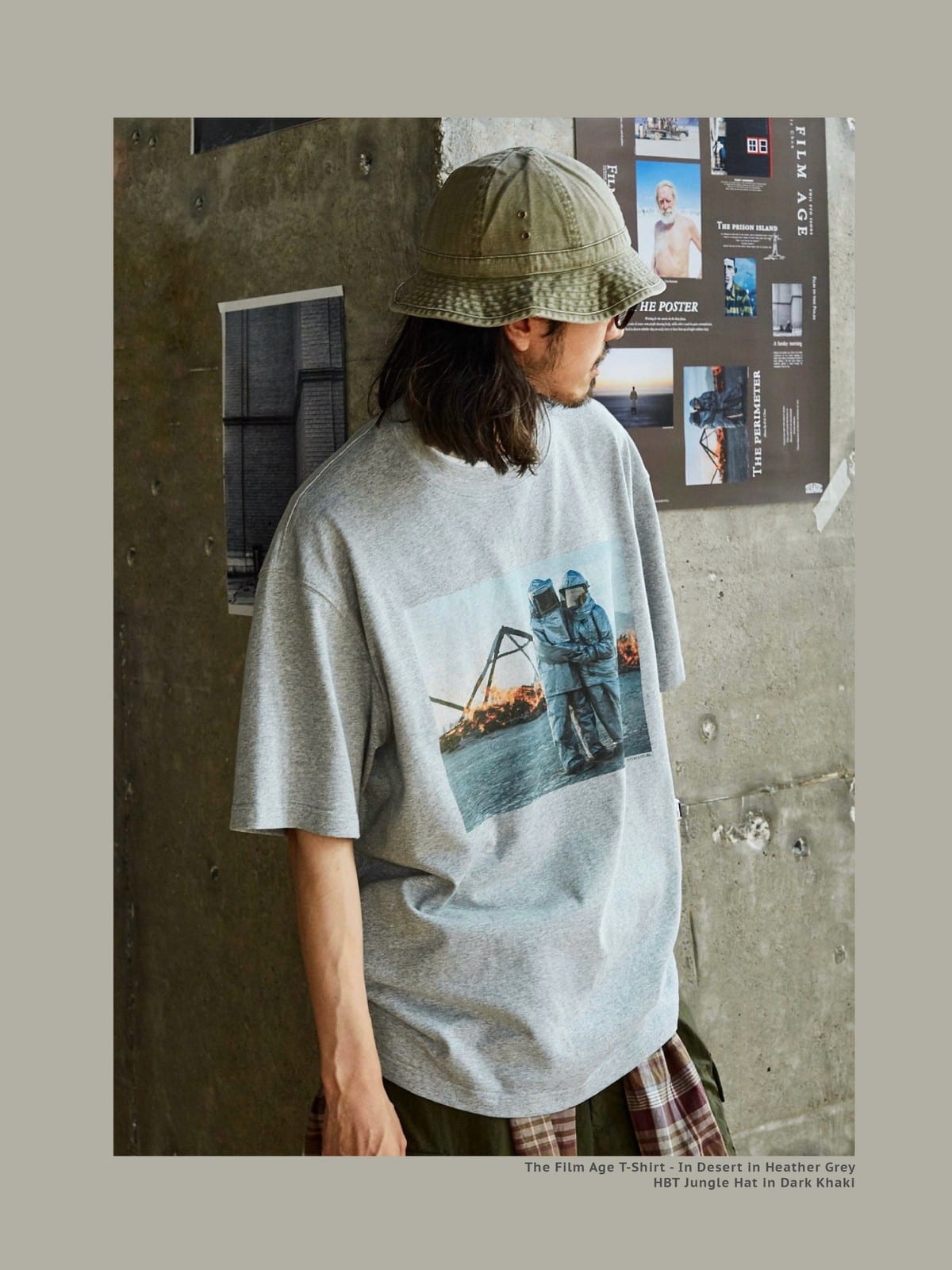 USAGE Vintage Photo Print Cotton T Shirt in Gray - On Male Model