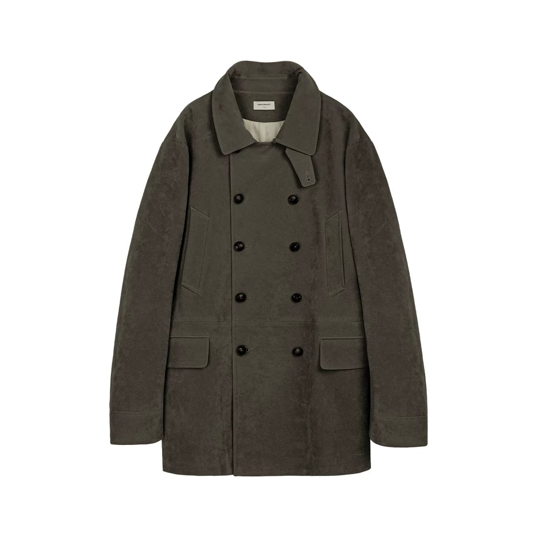 SIMPLE PROJECT Faux Suede Double Breasted Peacoat in Gray