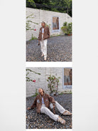 BeerBro Route 96 Retro Varsity Jacket in Coffee - On Female Model