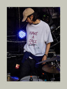 USAGE JZ Festival Graphic Cotton T Shirt in Heather Gray - On Male Model