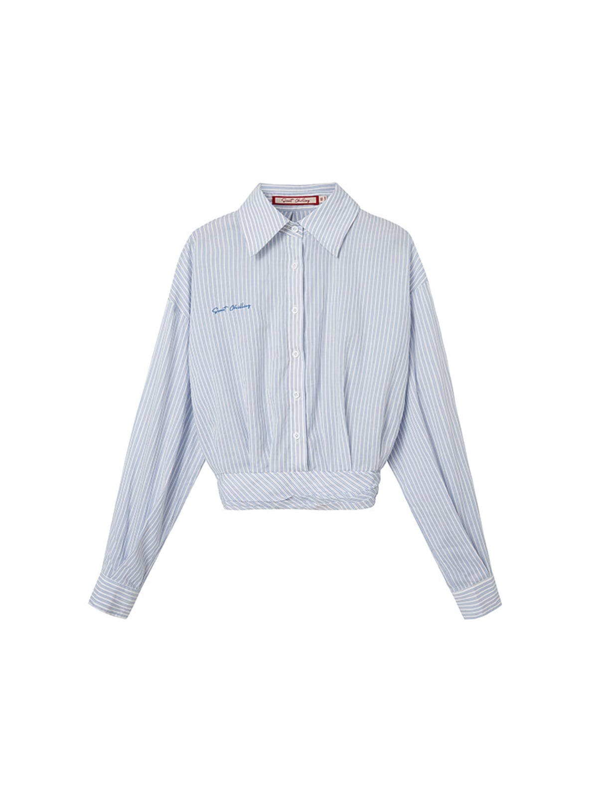 SweetChilling Wrap Hem Cropped Shirt in Blue