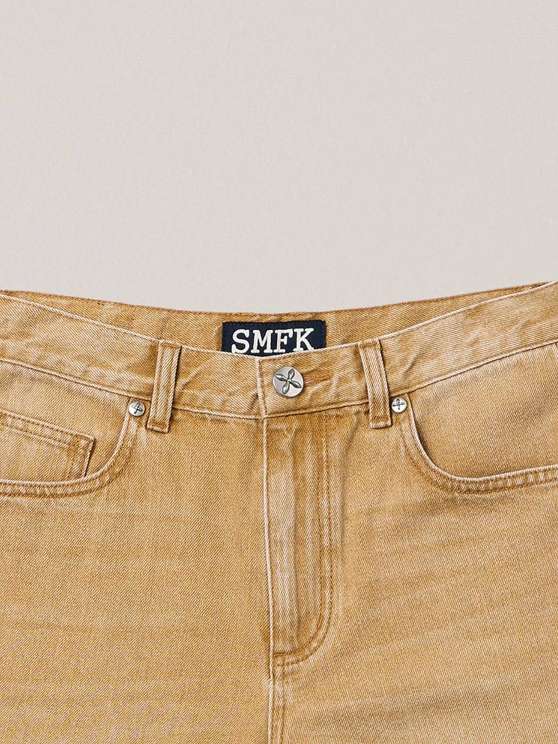 SMFK Distressed Dirty Wash Wide Leg Jeans in Brown - Detail