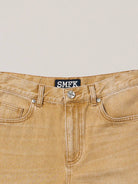 SMFK Distressed Dirty Wash Wide Leg Jeans in Brown - Detail