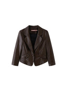 SweetChilling Faux Leather Cropped Jacket Mini Skirt Set in Brown