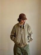 USAGE Washed Cotton Lyocell B 15 Bomber in Khaki - On Male Model