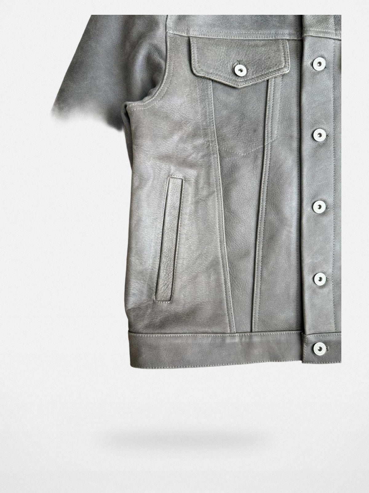 UNKNOWNWORLD Cracked Leather Type 3 Jacket in Green - Detail