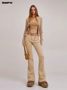 SMFK Stretch Cotton Flared Jeans in Beige - On Female Model