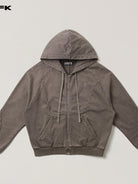 SMFK Washed Cotton Zip Up Hoodie in Dark Gray