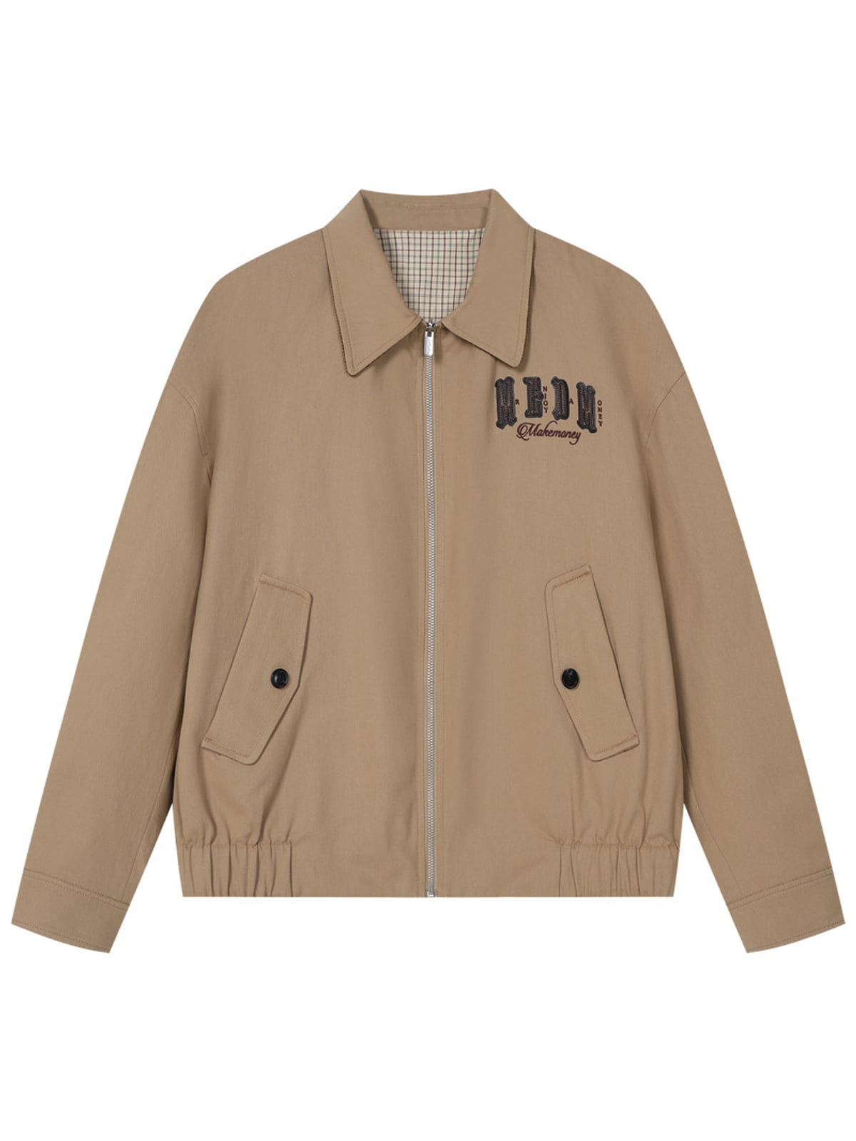 MEDM Reversible Cotton Zip Up Barn Jacket in Beige