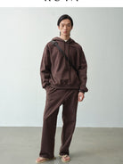 ROYA Combed Cotton Hoodie Sweatpants Set in Brown - On Male Model