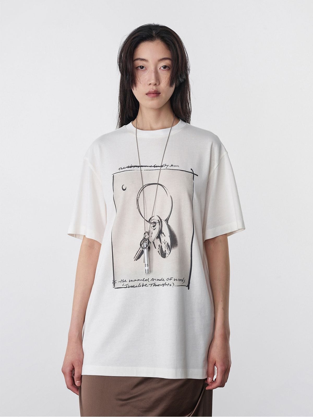 Random Piece Key Graphic Cotton T Shirt in White - On Female Model