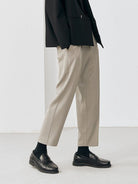 SIMPLE PROJECT Center Seam Cropped Trousers in Beige - On Model
