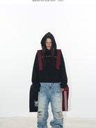 BLINDNOPLAN Faux Double Layer Paneled Hoodie in Black - On Female Model